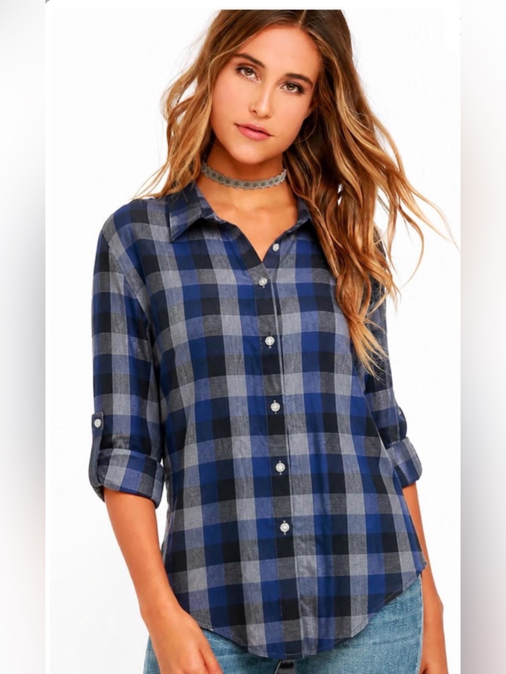 White Crow Blue Plaid Button-Down Shirt S - Picture 2 of 11